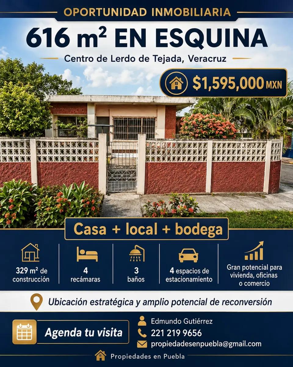 616 m² EN ESQUINA | CENTRO DE LERDO DE TEJADA
                                Casa + Local + Bodega 1