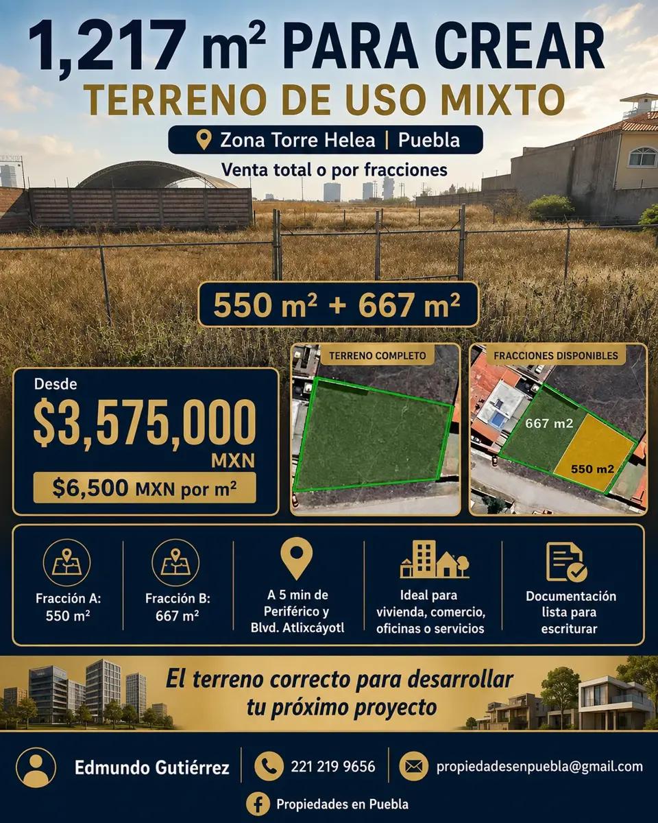 1,217 m² PARA CREAR. Terreno de uso mixto. 550 m² + 667 m² 1